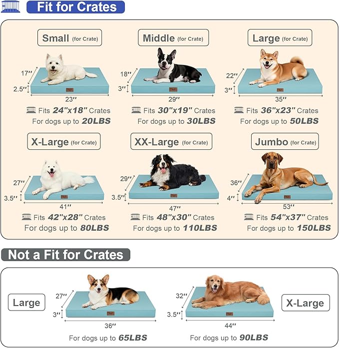 Outdoor Extra Large Dog Crate Bed, XXL Waterproof Dog Bed for Giant Breeds Dogs, 47x29 Inch Orthopedic Egg Crate Foam Pet Mat with Removable Cooling Cover, Light Blue