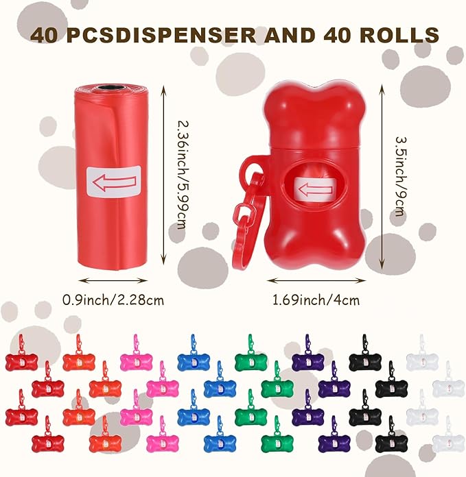 40 Pcs Dog Poop Trash Bag Holder Dispenser Plastic Dog Poop Waste Bag Holder for Leash with Hook and Leak Proof for Walking Hiking Camping (Bone)