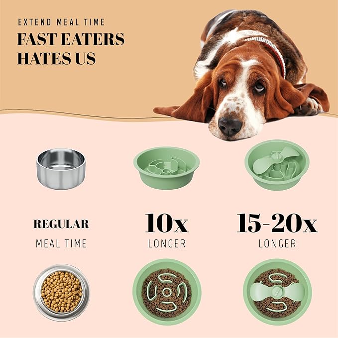 AVERYDAY Slow Feeder Dog Bowls for Medium Breed, 1.5 Cups Engagement Food Puzzle Bowl with Spinning Slow Feeder Insert, Non-Slip Base, Fits for Raised Stand, Hard Maze Design for Medium and Small Dogs