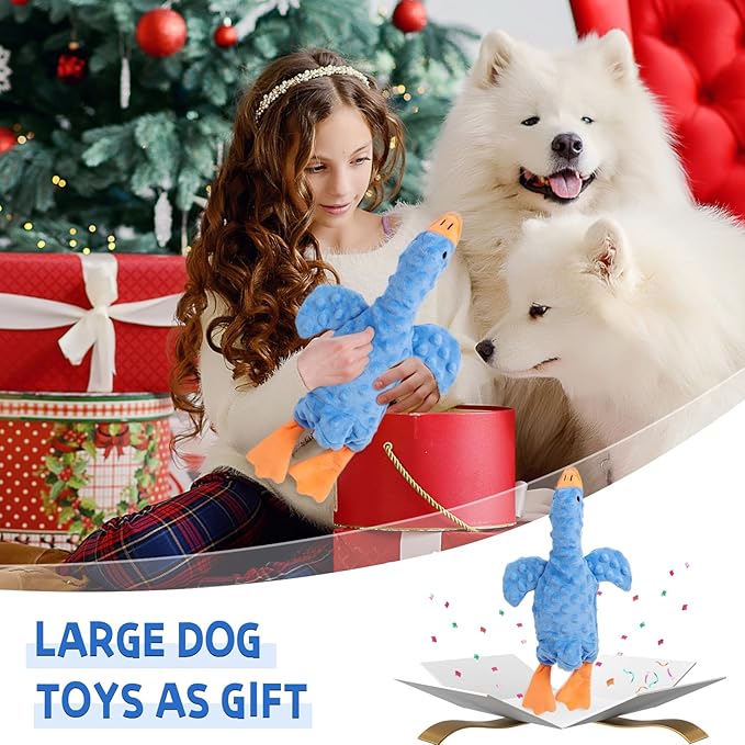 Stuffed Chew Large Dog Toys to Keep Them Busy, for Small, Medium, & Large Dogs, Squeaky Pet Toy for Boredom, Blue Goose
