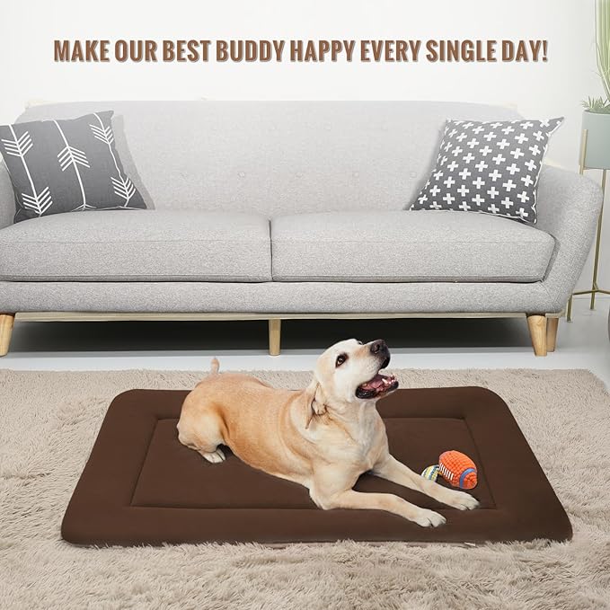 Magic Dog Large Dog Bed - Soft Crate Pad, 42 Inch Machine Washable Pet Bed Kennel Pad with Non-Slip Bottom, Dark Coffee