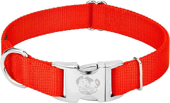 Country Brook Petz - Premium Nylon Dog Collar with Metal Buckle for Small Medium Large Breeds - 10+ Warm Colors (Extra Large, 1 Inch, Hot Orange)