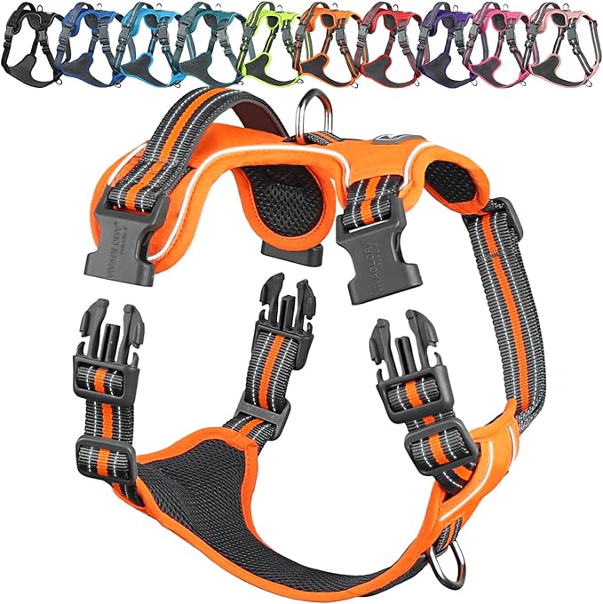 VIVAGLORY Dog Harness Easewalk No Pull Dog Harness with Handle Front Clip & Back Clip for Training Walking Lifting, No Pull Adjustable Easy On Padded Comfortable for Pet, XS, Orange - Patterned