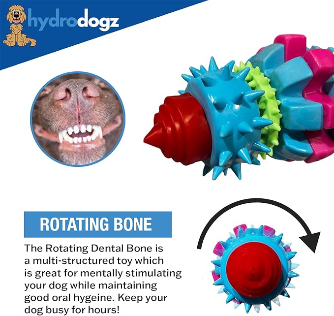 [2 Pack] Dog Puzzle Toys to Keep Them Busy, Spiky Rotating Dental Bone Treat Dispensing Squeaky Toys, Mental Stimulation Interactive Dog Enrichment