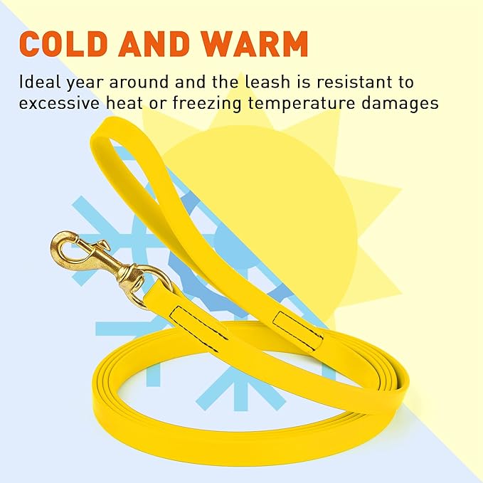 Viper Biothane K9 Working Dog Leash Waterproof Lead for Tracking Training Schutzhund Odor-Proof Long Line with Solid Brass Snap for Puppy Medium and Large Dogs, 20ft Lemon Yellow