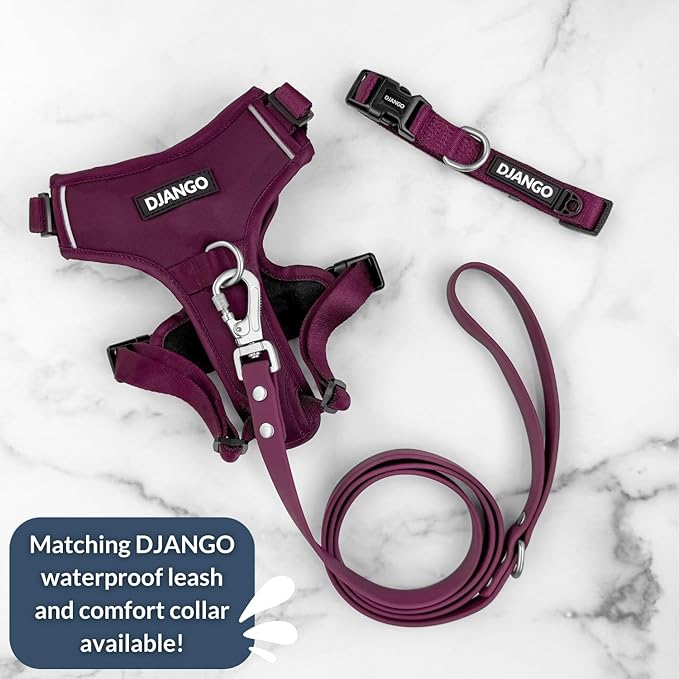 DJANGO Tahoe No Pull Dog Harness – Escape-Proof Dog Harness for Medium & Large Dogs w/Front & Back Clips for Everyday – Adjustable, Padded, Reflective, Secure, Easy On/Off – Raspberry Purple, Large