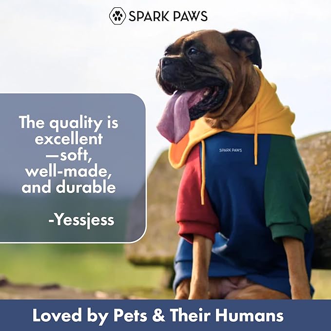 Spark Paws Dog Hoodie – Premium Dog Sweater for Small, Medium, and Large Dogs | Warm Outfits for French Bulldogs, Pitbull, Puppy, Winter Jacket Alternative - Primary Color Block - S