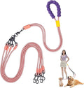 Double Dog Leash No Tangle, Adjustable Split Leads Four Pet Walking Leash with Comfortable Padded Handle for Four Dogs, Hands - Free Dual Leashes for Small/Medium Pets (Pink, Four Leashes)