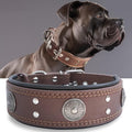 Leather Dog Collar, 2 inches Wide Heavy Duty Genuine Leather Collars, Handmade, Soft, and Luxury, Eye-catching Best Choice for Large and Medium Breed Dogs 21-25 inches