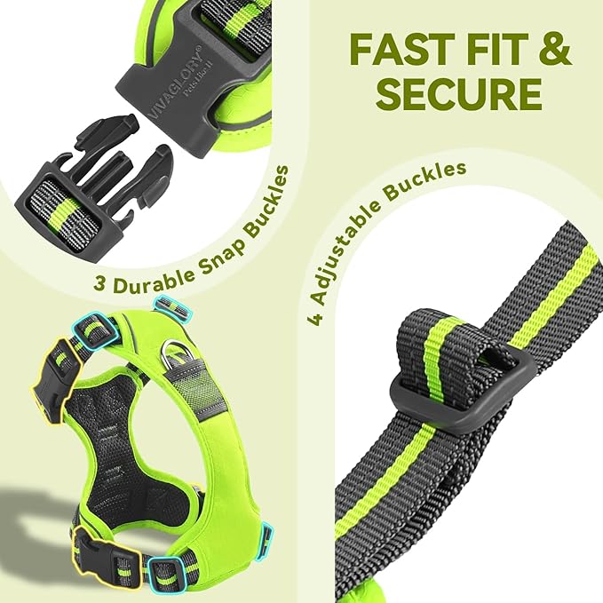 VIVAGLORY Dog Harness Easewalk No Pull Dog Harness with Handle Front Clip & Back Clip for Training Walking Lifting, No Pull Adjustable Easy On Padded Comfortable for Pet, S, Bright Yellow - Patterned