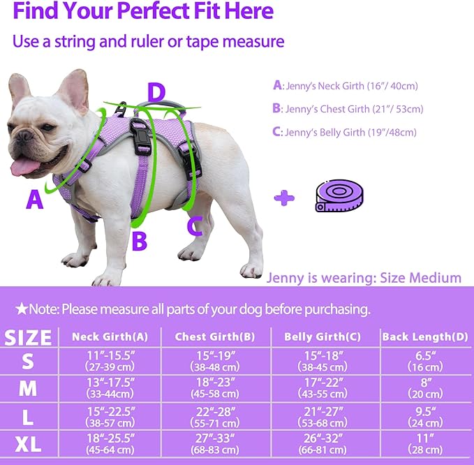 Huntboo Escape Proof Dog Harness, Escape Artist Harness, Reflective Dog Harness with Handle, Durable,Adjustable Vest for Small Medium Large Dogs Walking, Training, and Running Gear(Lavender Purple,L)