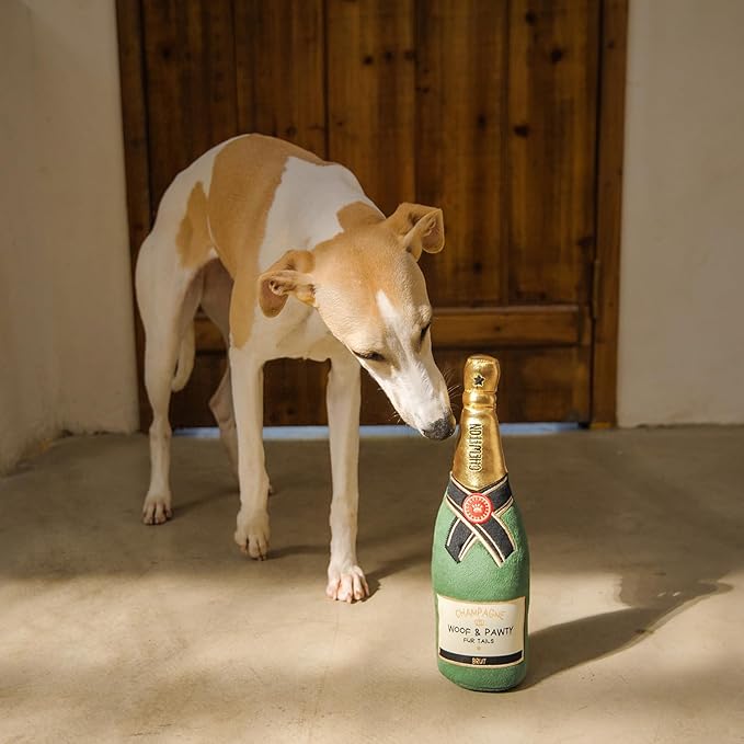 CHEWFFON Dog Toy, Squeaky Dog Toys for Boredom, Plush Dog Present Chew Toy for All Breeds Dogs, Champagne Shape Interactive Dog Toys for Birthday Stimulating Gifts