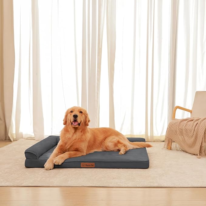 Orthopedic Dog Bed for Large Dogs, 41"x27"x6" Memory Foam Pet Bed with Washable Microsuede Cover, TPU Waterproof Liner & Nonskid Bottom, for Indoor, Outdoor, Crate ＆ Car Use, Dark Grey