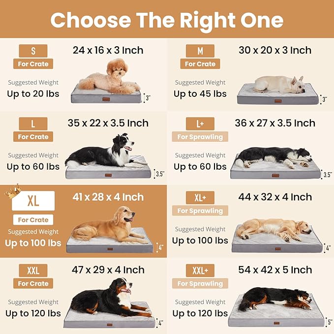 OhGeni Memory Foam Orthopedic Waterproof Dog Bed for Large Dogs, Machine-Washable Removable Cover in Easy-Clean Fabric, High Density Foam & Easy-Carry Handle, Suitable for Crate, 41 inch (Gray)