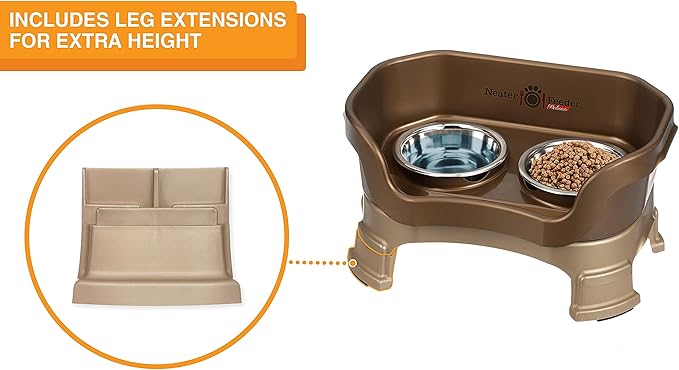 Neater Feeder Deluxe Mess Proof Cat Bowls Elevated for All Breeds – Made in USA – No Spill Raised Cat Bowls for Indoor Cats w/Leg Extensions – Stainless Steel Cat Food and Water Bowl Set - Bronze