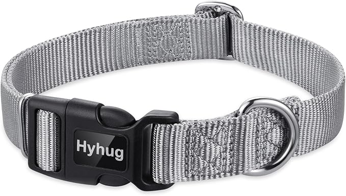 Hyhug Medium Dog Collar:Heavy-Duty Quick-Release Nylon Buckle, Adjustable & Durable, Cute Dog Collar (Medium, Sleet Gray)