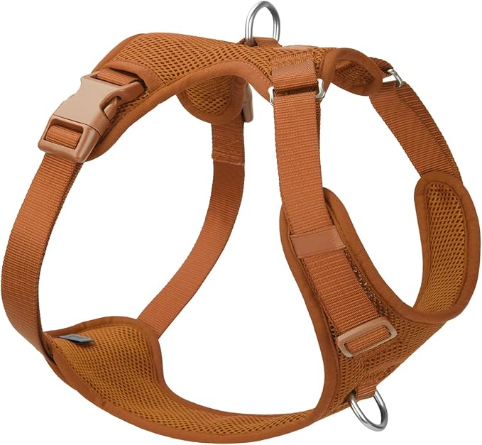 No Pull Dog Harness for Small Medium Large Dogs - Adjustable 2 Layer Mesh Dog Vest with Dual Clip, Escape Proof, Quick Release, Lightweight Breathable Mesh for Walking Hiking (Carmel Brown,M)