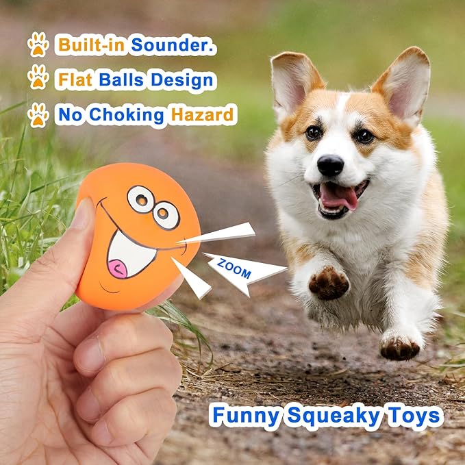 Latex Dog Squeaky Toys, Smile Face Squeaky Balls for Dogs Chewing Durable Teething Rubber Soft Interactive Fetch Play Dog Balls for Puppy Small Pet Dogs (6 PCS)…