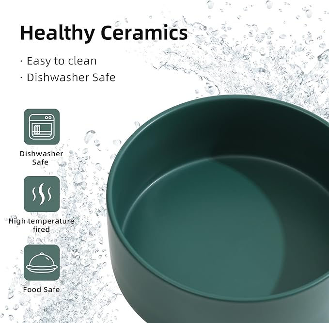 Ceramic 6.1inch Non-Slip Dog Food and Water Bowl for Small & Medium Breed Dogs,Pet Bowl for Replacement, Protects Cervical Spine (Green)