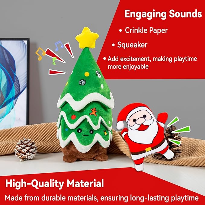 Christmas Dog Toys, Crinkle Christmas Tree & Squeaky Santa Claus, Dog Christmas Toys, Hide and Seek Dog Toy, Plush Dog for Small and Medium Dogs