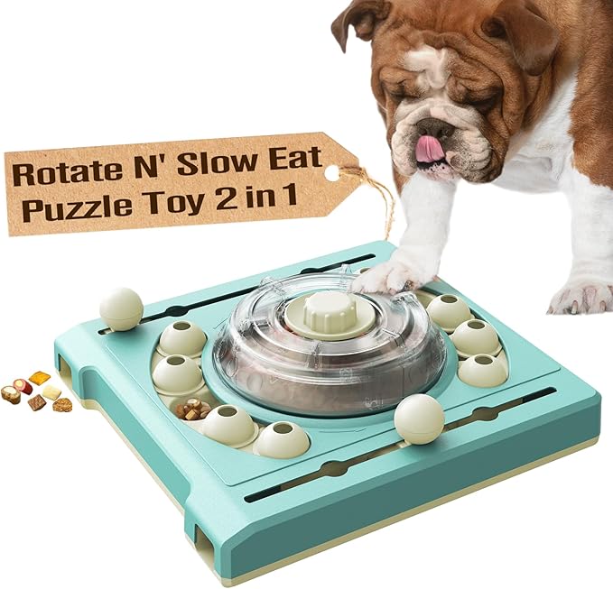 KADTC 2 Levels of Challenge Dog Puzzle Feeder Toy U.S. Brand - Design Spin-to-Release Treat Food Dispenser for Small Medium Large Dogs Boredom Buster Mental Stimulation Enrichment Slow Feeding Toys