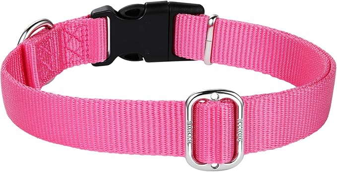 Hyhug Medium Dog Collar, Pink:Heavy-Duty Quick-Release Nylon Buckle, Adjustable & Durable, Cute Dog Collar (Medium, Candy Pink)
