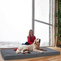 MIHIKK Waterproof Human Dog Bed Orthopedic Dog Beds for Crate with Removable Washable Cover Egg-Crate Foam Pet Pad Mat with Anti-Slip Bottom, 75x38 Inch, Grey