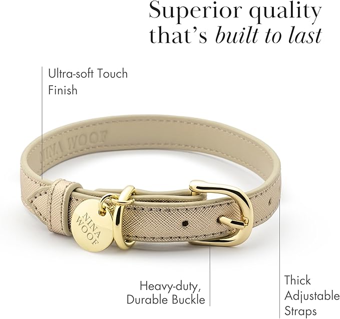 Rio Dog Collar Saffiano Vegan Leather Color Gold Size XS