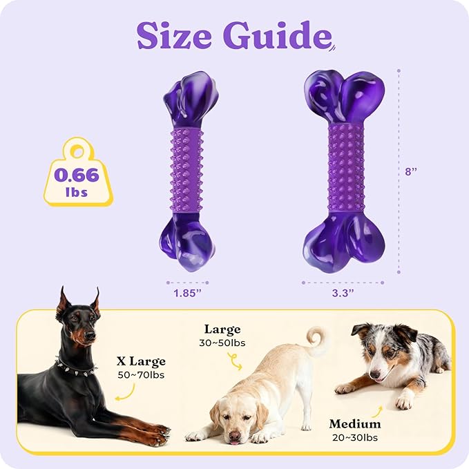 Dog Toys for Aggressive Chewers: Indestructible Dog Chew Toys for Medium & Large Dogs, Tough Bacon Flavored Nylon Bone to Keeps Them Busy