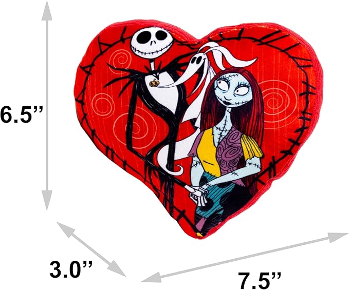 Buckle-Down Disney Squeaky Plush Dog Toy for Large, Medium & Small Dogs, The Nightmare Before Christmas Jack and Sally Heart Pose, 3.0" x 7.5"