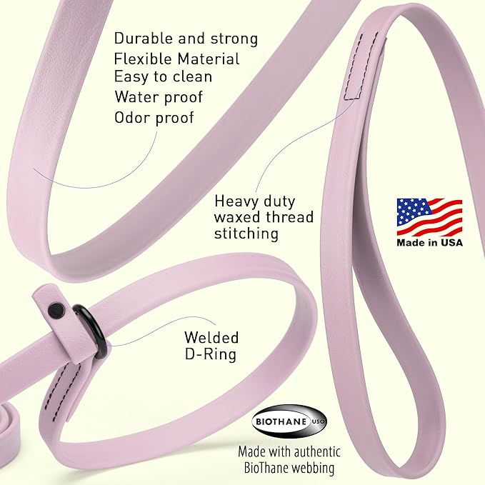 Dogline Biothane Slip Dog Leash - for Small, Medium and Large Dogs - Odor Free Slip Lead, Heavy Duty and Durable Material Kennel Lead - Pastel Purple - 5ft L x 5/8in W