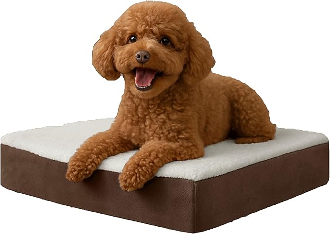 Orthopedic Dog Bed - 2-Layer Memory Foam Crate Mat with Machine Washable Sherpa Cover - 20x15 Pet Bed for Small Dogs Up to 20lbs by PETMAKER (Brown)