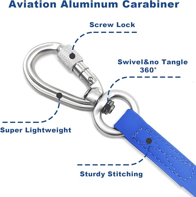 ZALER Long Dog Leash Waterproof Training Leashes 50ft 30ft 20ft 15ft 10ft 6ft, Odor Proof Recall Long Line Lead with Aviation Aluminum Carabiner Clip for Small, Medium, Large Dogs (10FT, Blue)
