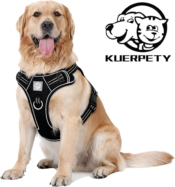 Vest Harness for Dogs - Reflective Adjustable Padding with Easy-On Design & Leash Attachment (XL, Black)