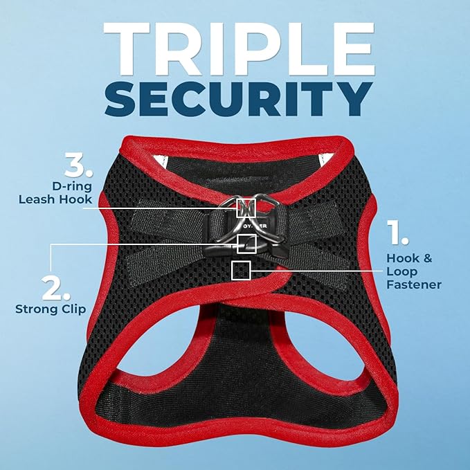 Best Pet Supplies - All Weather Mesh/Plush, Reflective, No Pull Harness for Small, Medium Dogs, Cats - Secure with Hook & Loop Fastener, Buckle, Double D-Rings - Black/Red Trim, M