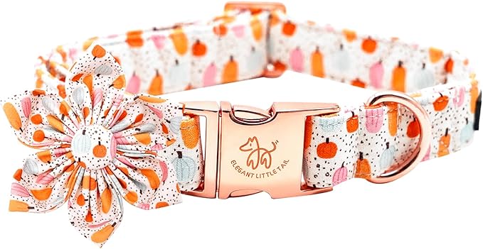 Elegant Little Tail Halloween Pumpkin Dog Collar with Soft Durable Flower Pet Collar for Large Dogs