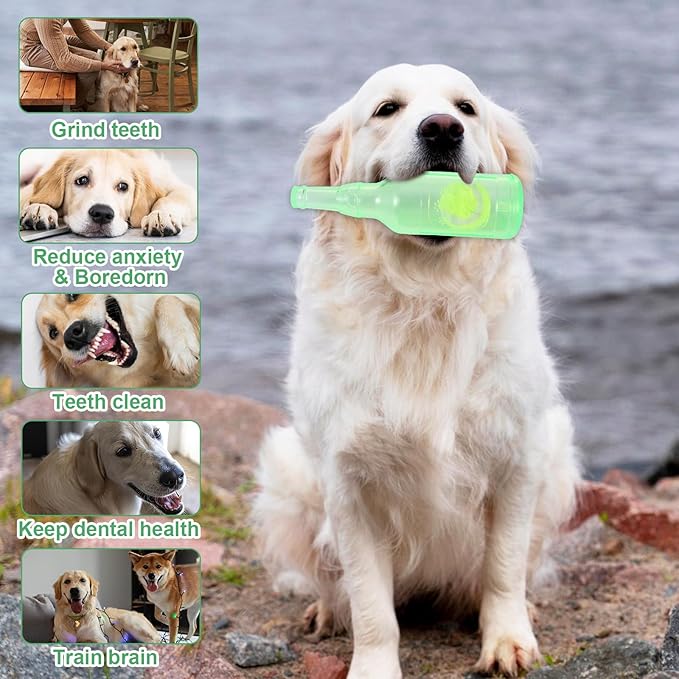 Green Water Bottle Dog Toy,Crunchnplay Bottle Toy for Dogs,Floating Dog Chew Toys,Squeaky Dog Toys for Aggressive Chewers,Dog Toy Water Bottle Cruncher,Interactive Dog Toys for Small Dogs Boredom
