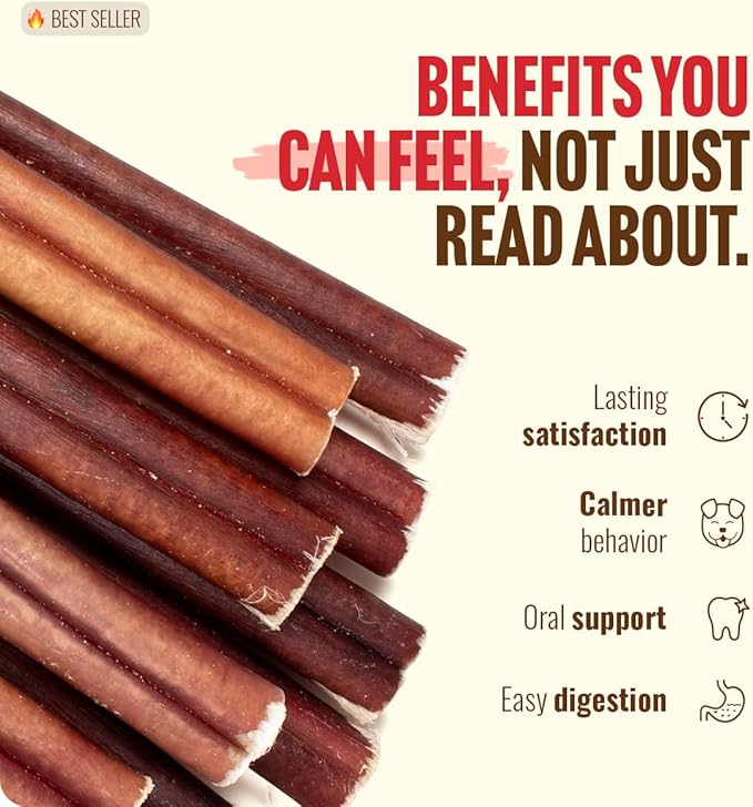 Natural Farm Bully Sticks, Odor-Free (12 Inch, 5 Count), 8.8 Oz. Per Bag, 100% Beef Chews, Grass-Fed, Non-GMO, Fully Digestible Dental Treats to Keep Your Small and Medium Dogs Busy and Happy