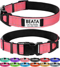 Joytale Personalized Dog Collars with Engraved Name Plate, Silent No Jingle Custom Nylon Collar with Fixed ID Tag, Reflective Soft Neoprene Padded Breathable for for Large Dogs, Neon Pink