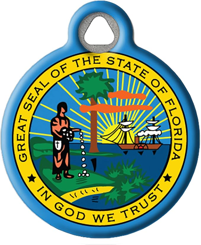 Dog Tag Art Personalized United States Flags Pet ID Tags for Dogs and Cats, Florida State Emblem, Small