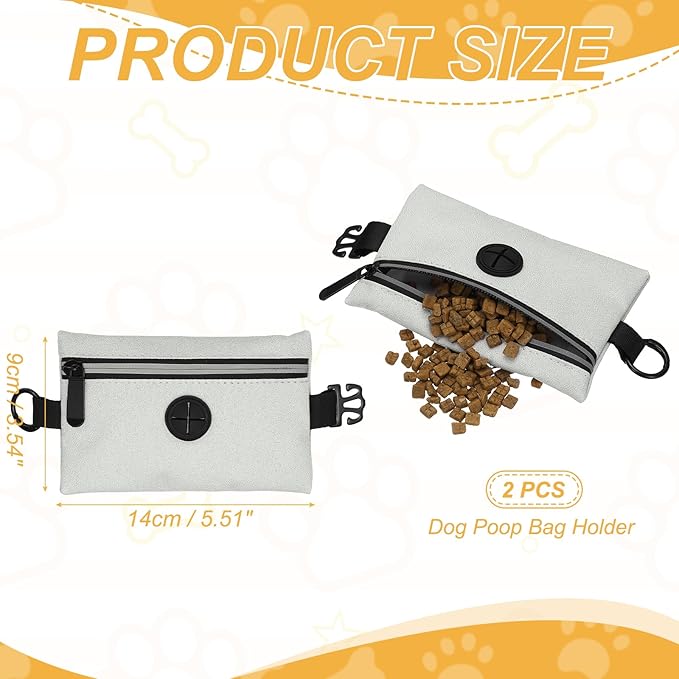 Dog Poop Bag Holder, Pet Waste Bag Dispenser Dog Treat Pouch with Zipper Oxford Cloth Portable Reusable Easy Cleanup(2Pcs, Gray), Intended for Outdoor/Travel/Walking