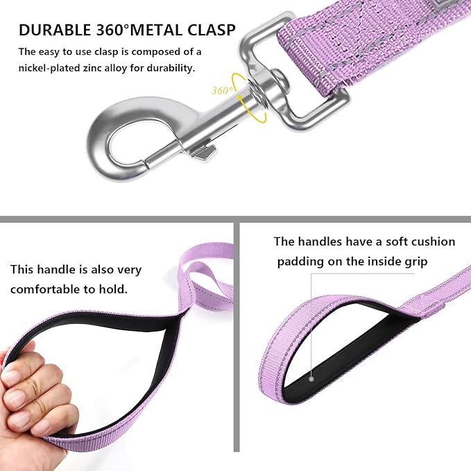 Reflective Dog Leash 6 FT Padded Handle Nylon Dogs Leashes for Small Dogs Lavender