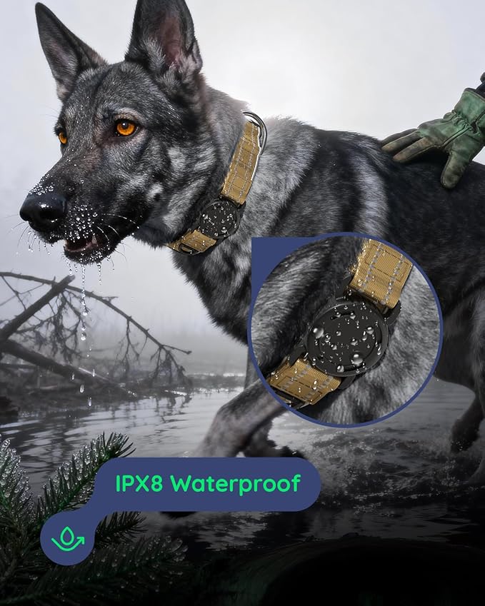 Upgrade Airtag Dog Collar,with IPX8 Waterproof AirTag Holder | Reflective Ultra-Durable | Soft Padded | Lock Buckle | Heavy Duty | Fit Small Medium Large Dogs（Champagne，XL(19"～27")）