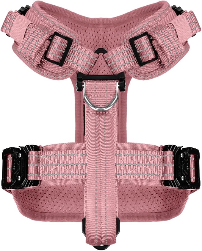 ICEFANG Dog Strap Harness with All-Metal Hardware,for Large Sized Dog,K9 Vest,Y-Shape Soft Padding,Adjustable Pet Harness,No-Pull Front Leash Clip (Large (Pack of 1), Pink)