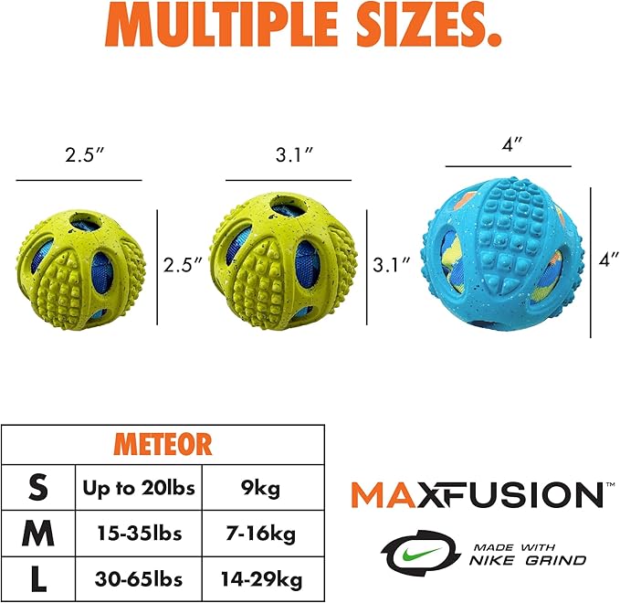 Max Fusion Made with Nike Grind, Arlee Meteor Ball Dog Toy, Toys for All Dogs, Durable & Natural Rubber Chew Toy for Play, Fetch & Chewing, Small, Yellow, 1 Count