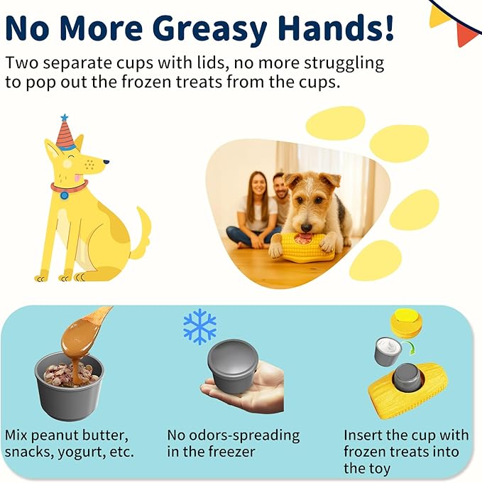 Enrichment Dog Treat Toys - Frozen Dog Treat Dispensing Chew Toy for Aggressive Chewers to Keep Them Busy, Ice Cream Holder Freeze Corn with Mold Cups, Fillable Cognitive Licking Toy