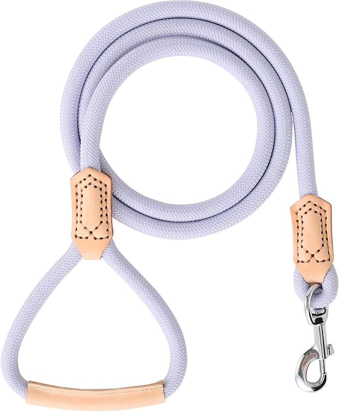Mile High Life Leather Dog Leash, Heavy Duty Strong Genuine Leather Handle Rope Leash Soft and Comfortable for Small Medium Large Dogs (Purple, 72 Inch)