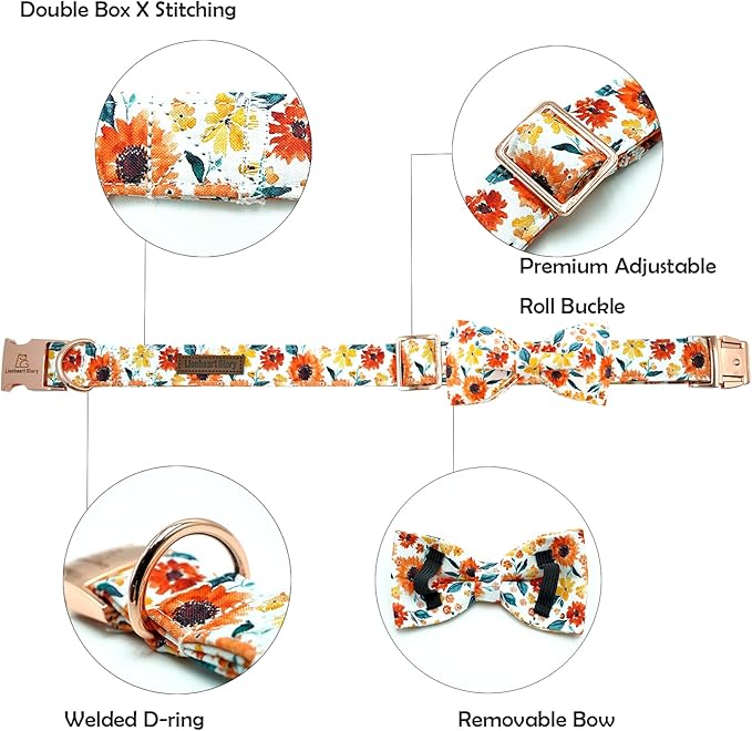 Lionheart glory Dog Collar Bow Collar Floral Dog Collar with Bow Tie Spring Summer Cute Collar Dog Boy or Girl Dog Collars Soft Durable Adjustable Dog Collars for Large Dogs, A:Gerbera