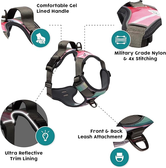 Embark Adventure Dog Harness, Reflective Trim No Pull Dog Harness for Large Dogs - Military Grade Nylon, Front Clip Dog Harness with Gel Lined Handle. Soft & Padded Puppy Dog Harnesses for Any Breed