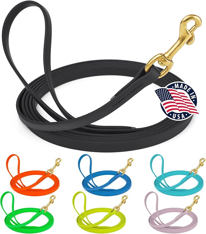 Viper Biothane K9 Working Dog Leash Waterproof Lead for Tracking Training Schutzhund Odor-Proof Long Line with Solid Brass Snap for Puppy Medium and Large Dogs, 20ft Black